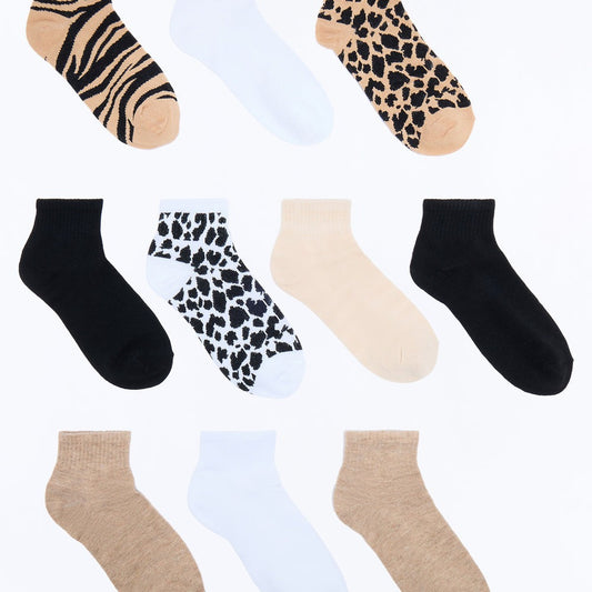 10 Pack Wild Animal Quarter Length Socks