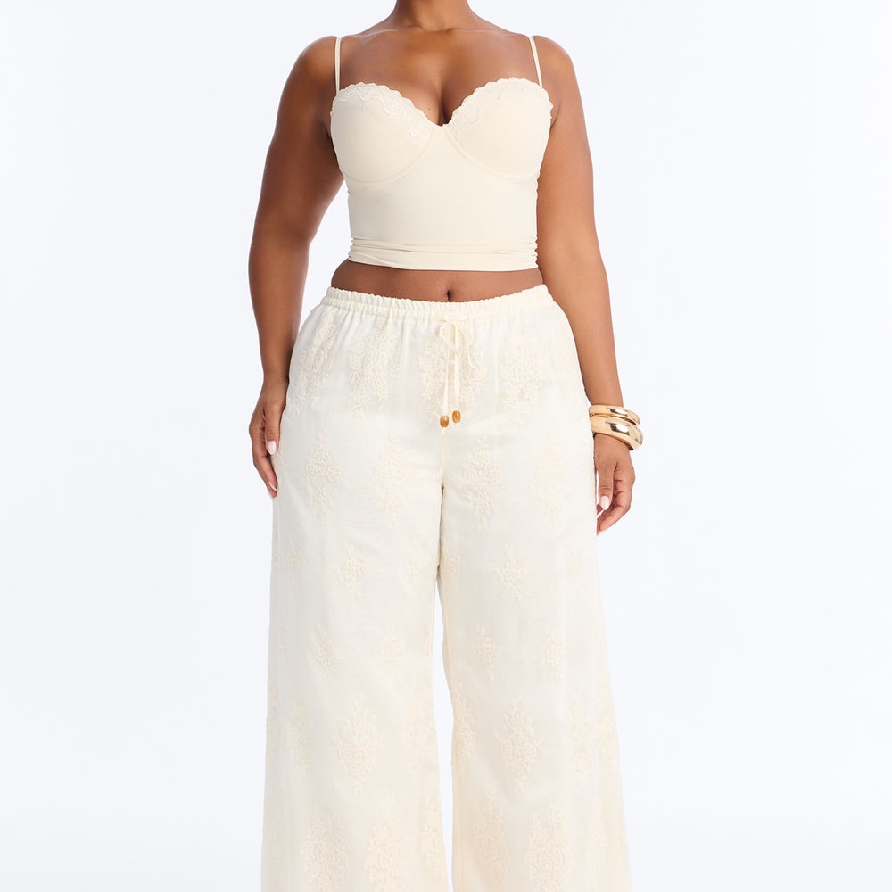 Adriane Embroidered Drawstring Wide Leg Pant