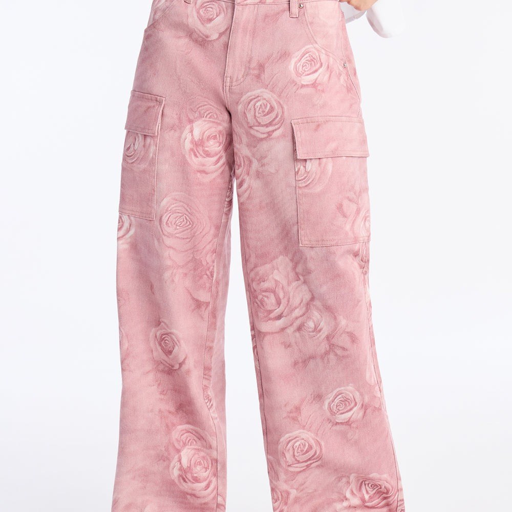 Accept My Rose Stretch Cargo Jeans