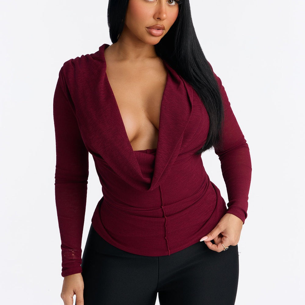 Aisha Cowl Neck Hooded Long Sleeve Top