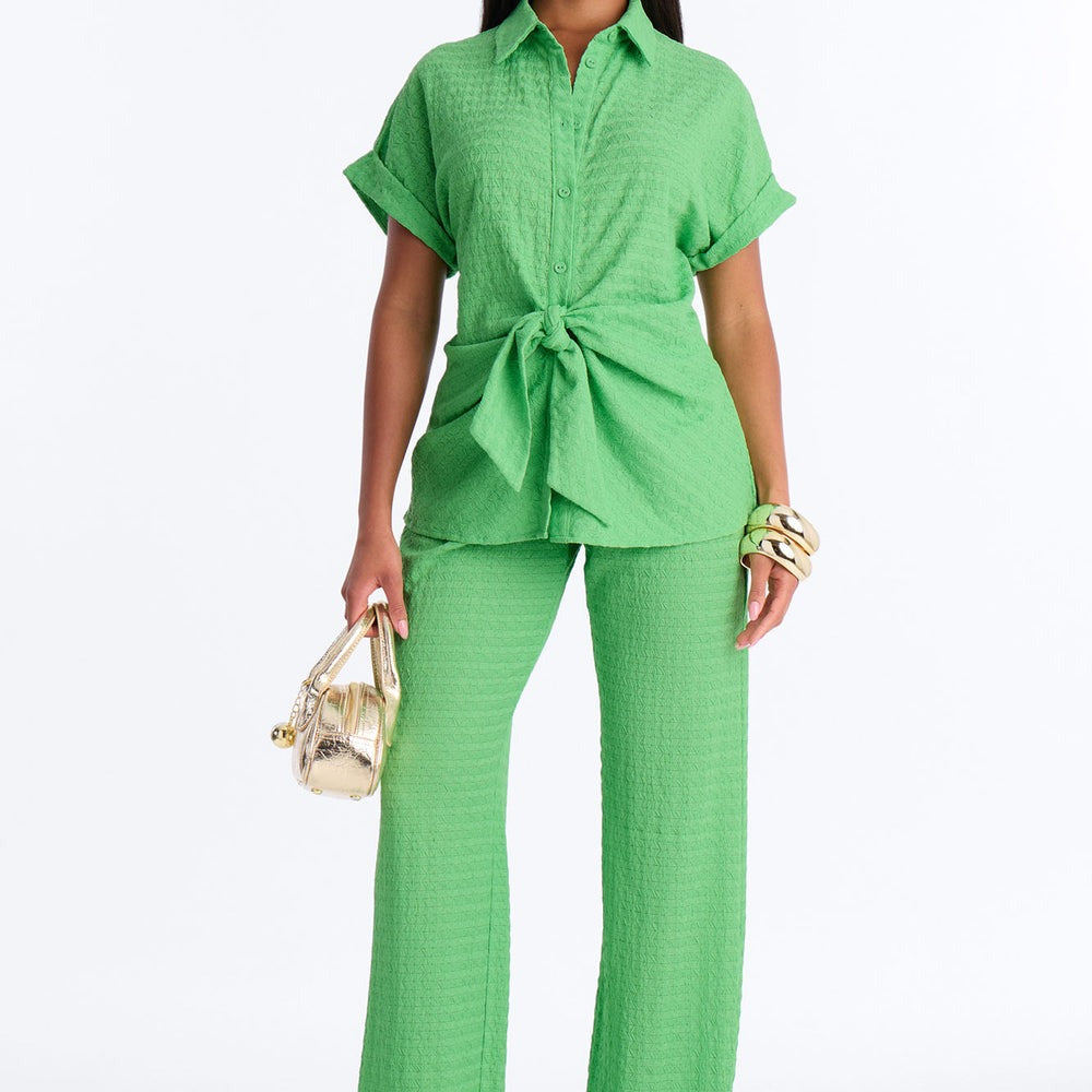 Ainsley Textured Tie Front Pant Set