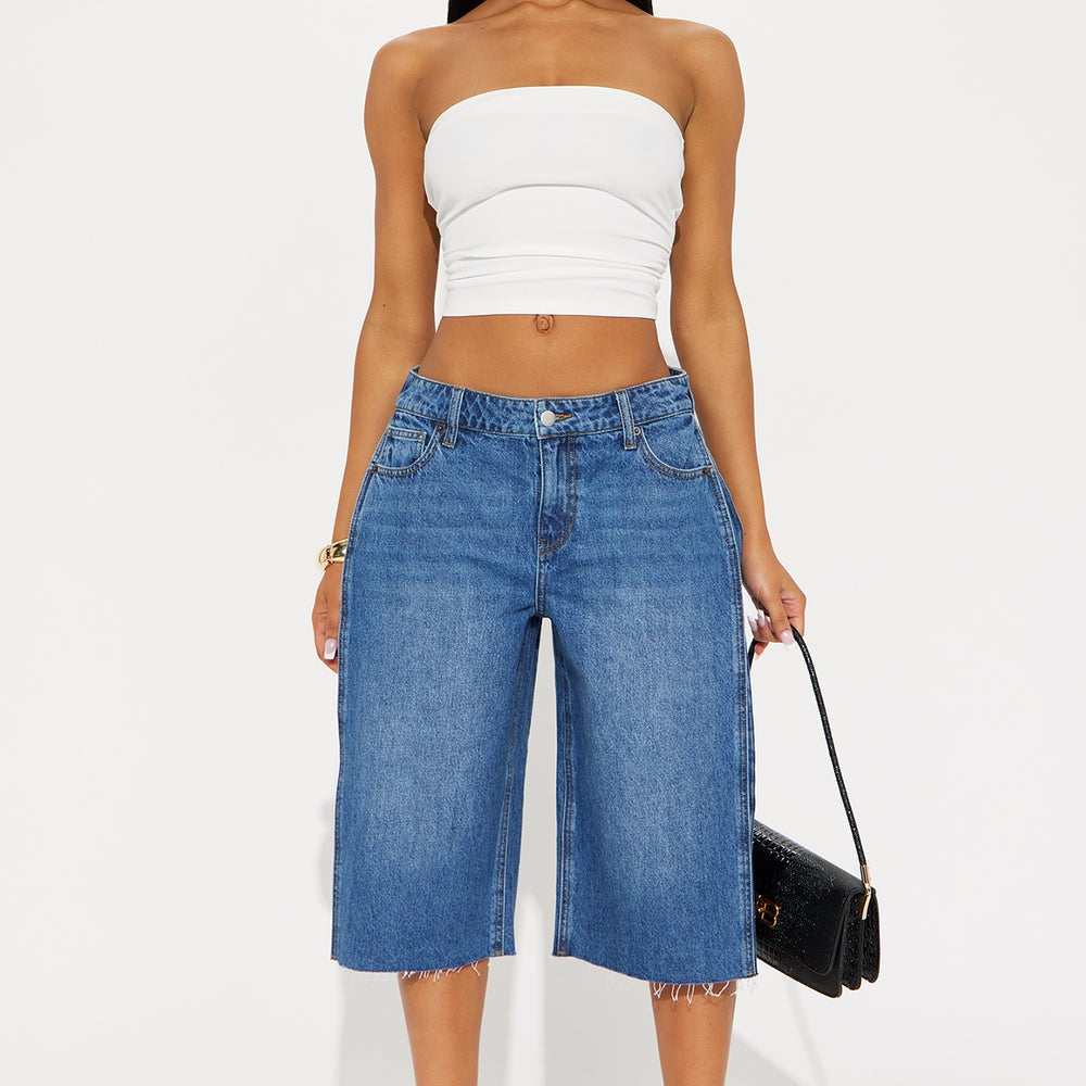 Aleksa Pleated Non Stretch Denim Jorts