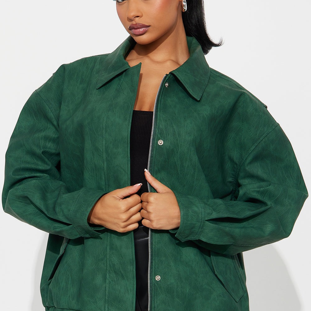 Alexis Washed Faux Leather Bomber Jacket