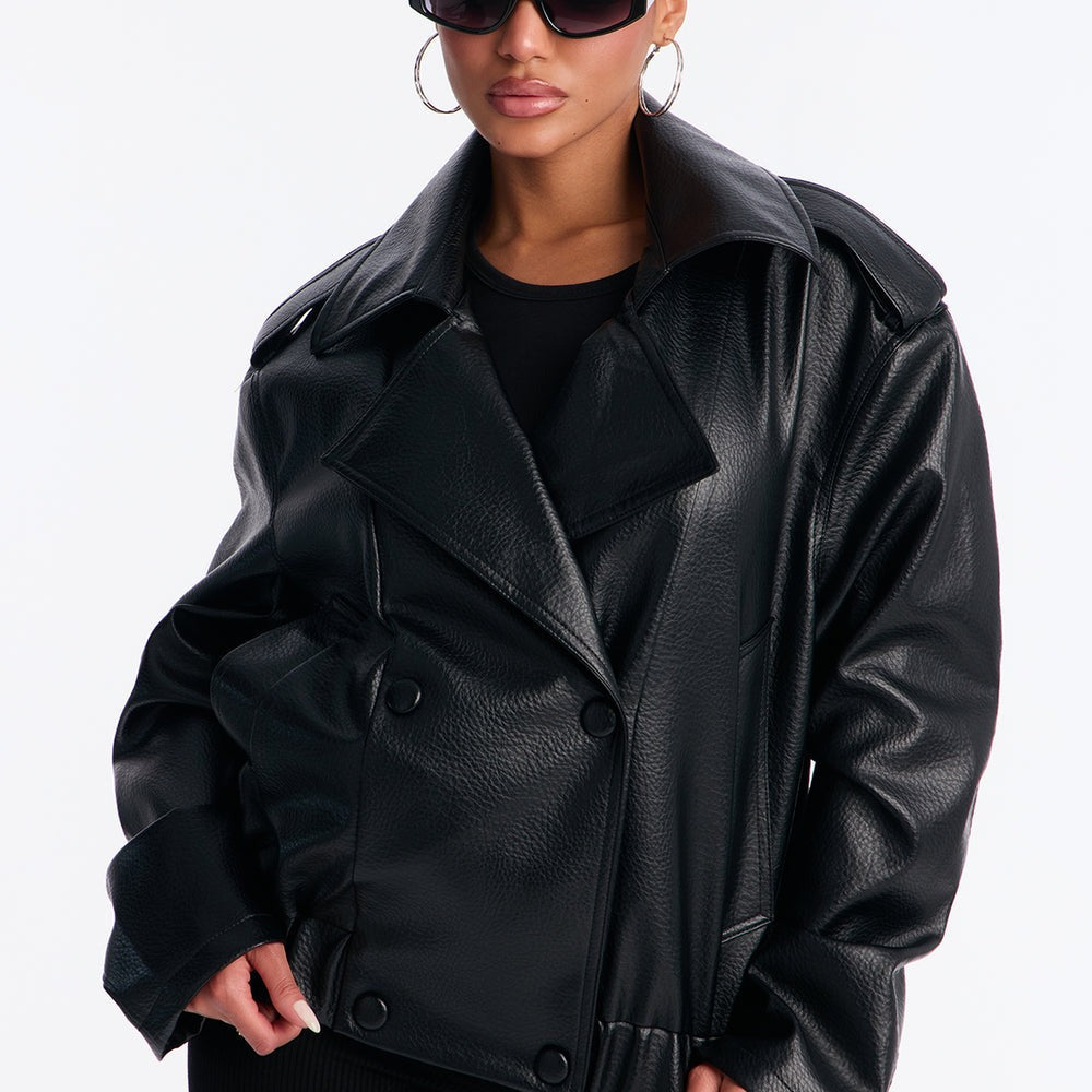 Adrienne Double Breasted Faux Leather Jacket