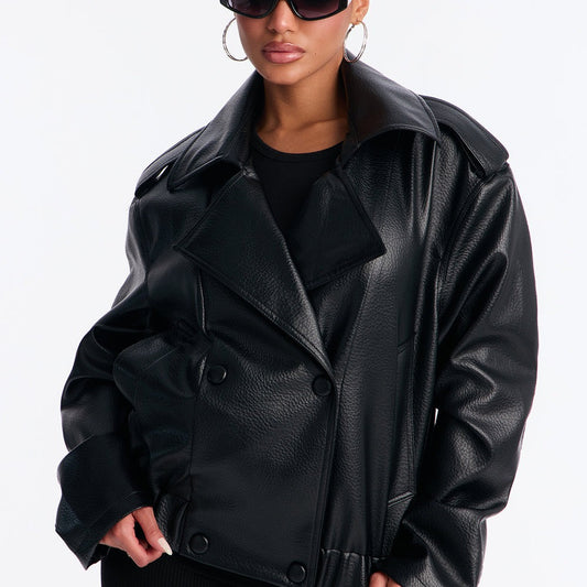 Adrienne Double Breasted Faux Leather Jacket