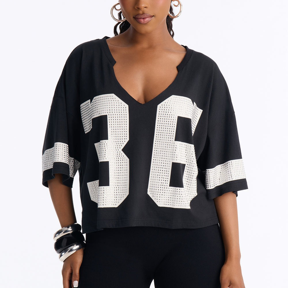 36 Power Player Rhinestone Jersey Tee