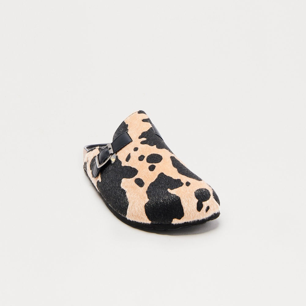 Acres Buckle Cow Print Slides
