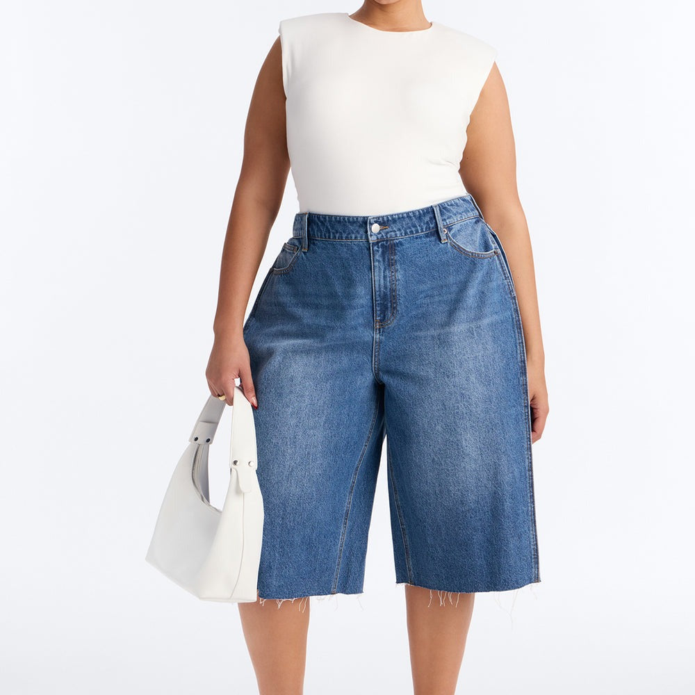 Aleksa Pleated Non Stretch Denim Jorts