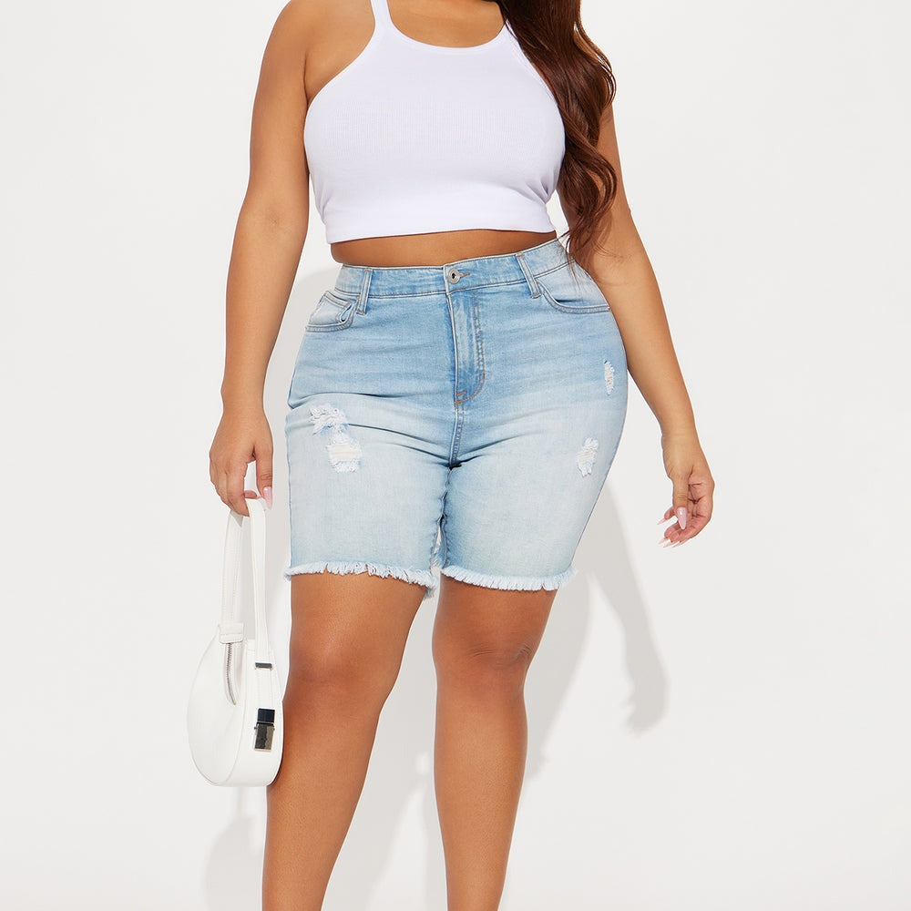 Adrian Mid Rise Distressed Denim Bermudas