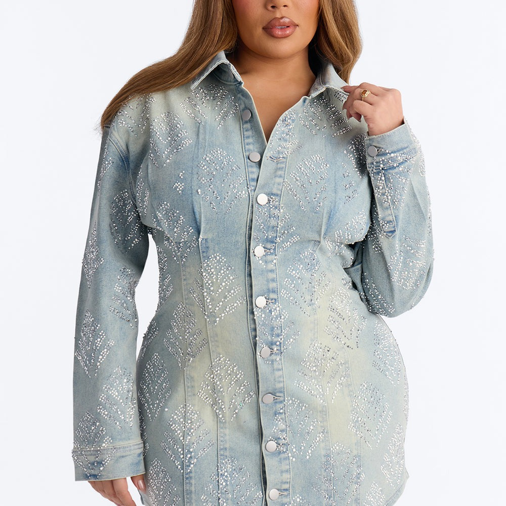 Alessandra Denim Embellished Mini Dress