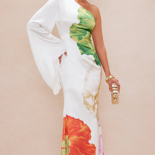 Alana One Shoulder Satin Maxi Dress