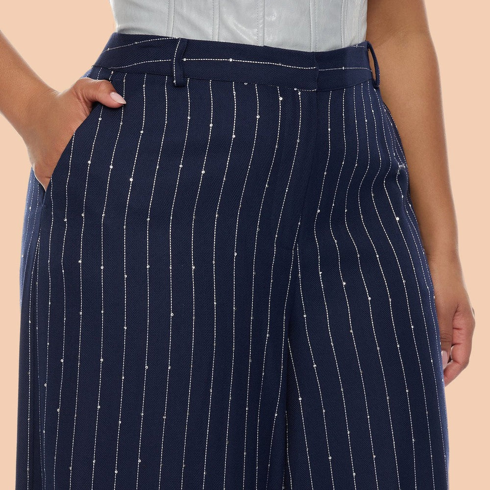 Adyson Embellished Pinstripe Wide Leg Pant
