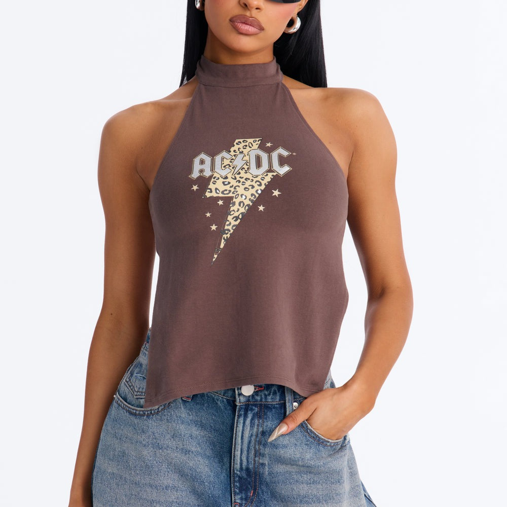 ACDC Mock Neck Backless Halter Top
