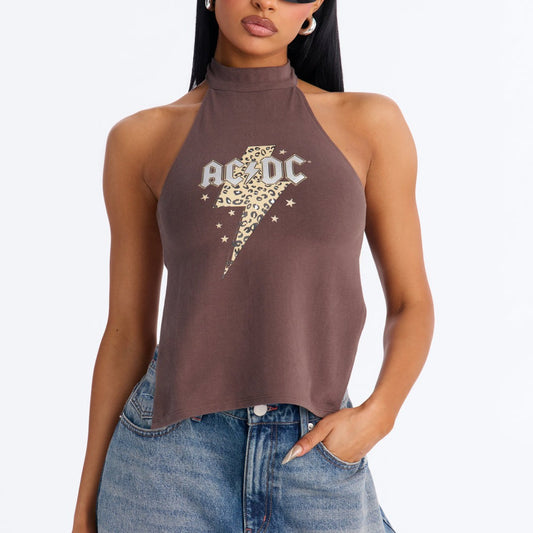 ACDC Mock Neck Backless Halter Top