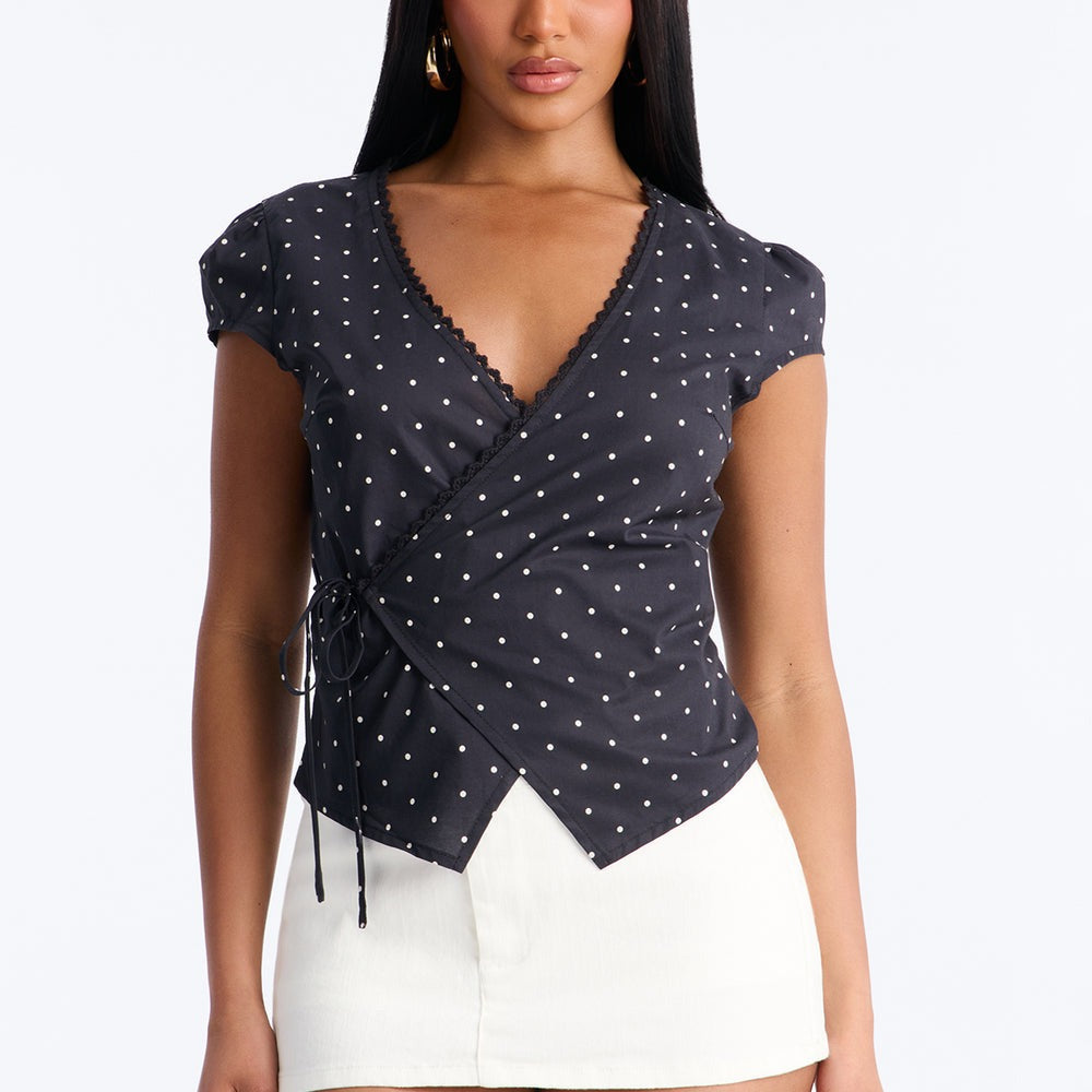 Adeline Surplice Neck Polka Dot Top
