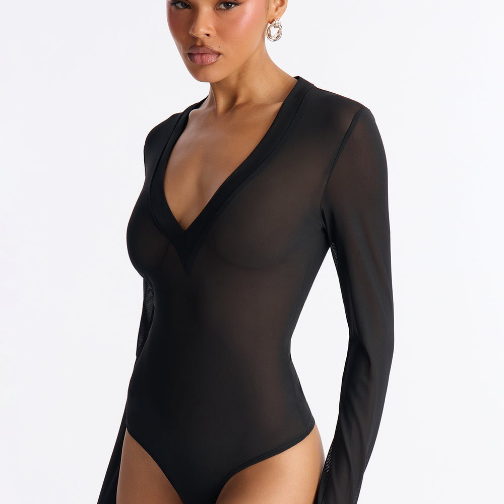 After Dark Mesh V-Neck Long Sleeve Bodysuit