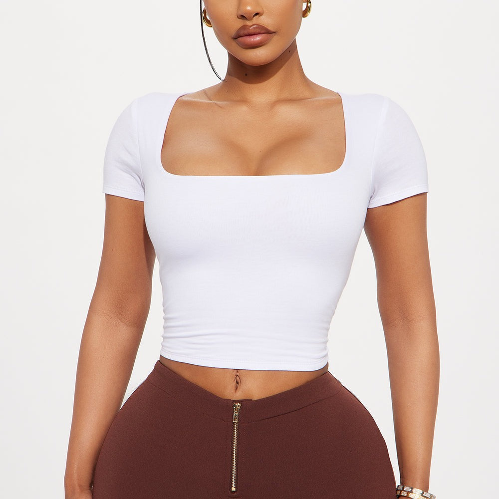 Adriana Double Lined Square Neck Short Sleeve Top