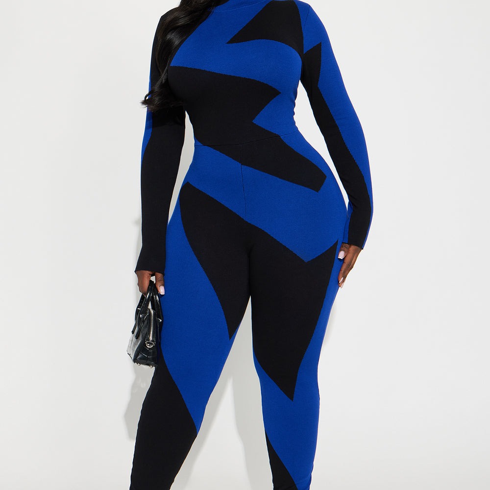 Abstract Long Sleeve Sweater Jumpsuit