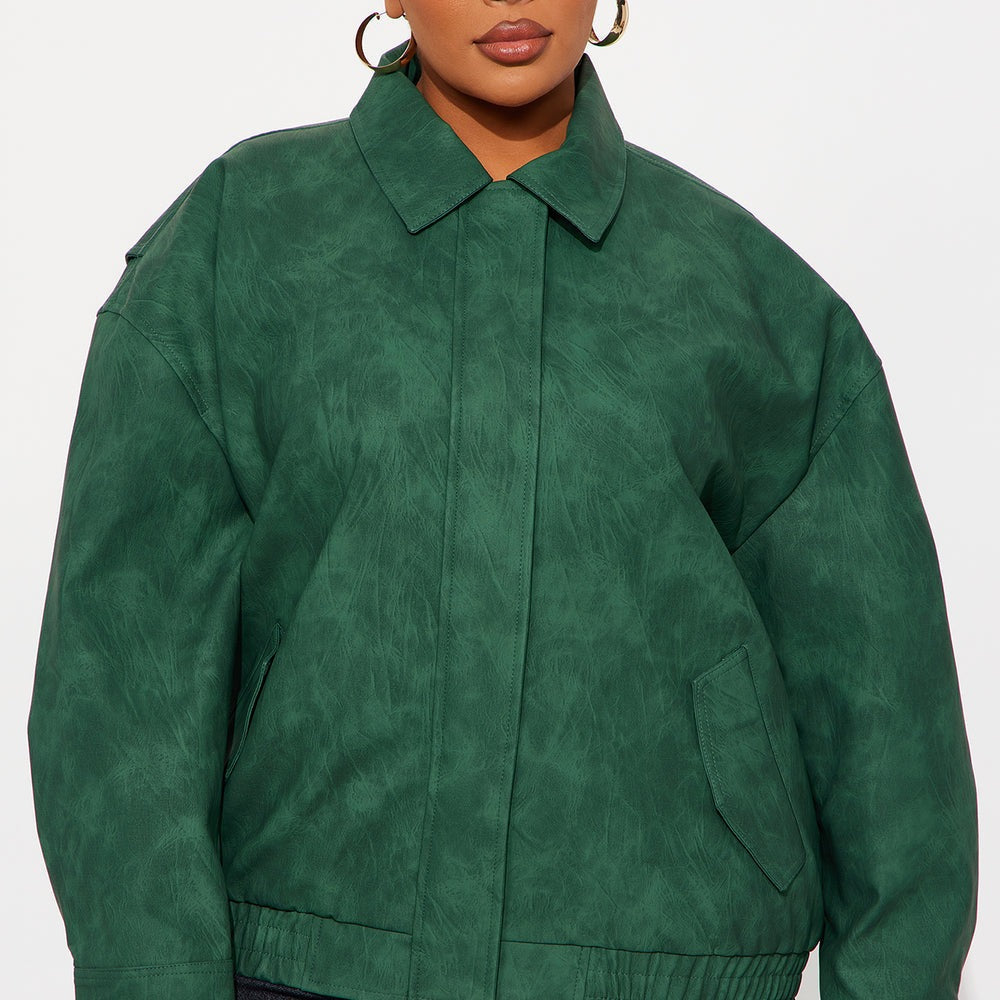 Alexis Washed Faux Leather Bomber Jacket