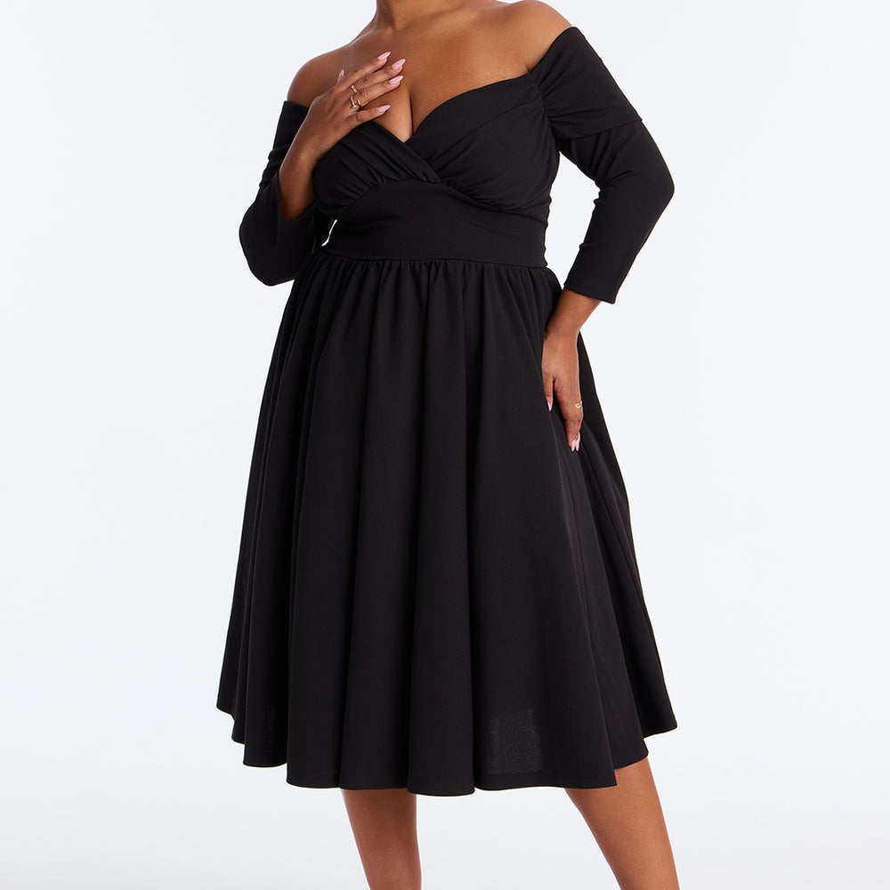 Abby Off Shoulder Crepe Knit Midi Dress