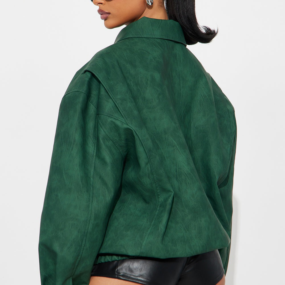 Alexis Washed Faux Leather Bomber Jacket