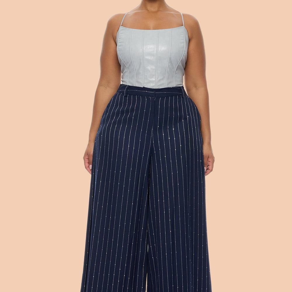 Adyson Embellished Pinstripe Wide Leg Pant