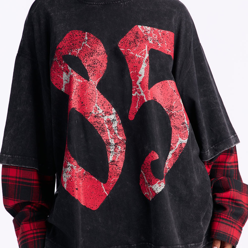 After Party 85 Plaid Crew Neck Twofer Tshirt