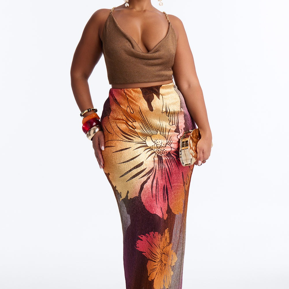 Addison Metallic Floral Maxi Skirt