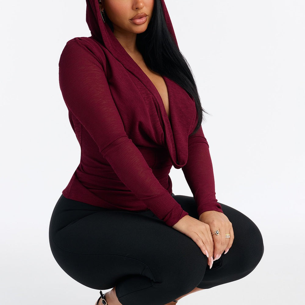 Aisha Cowl Neck Hooded Long Sleeve Top