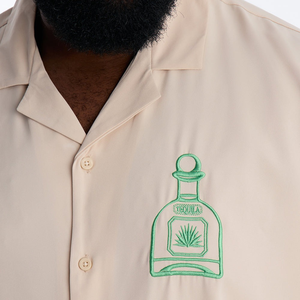 Agave Palm Embroidered Cuban Collar Button Up Shirt