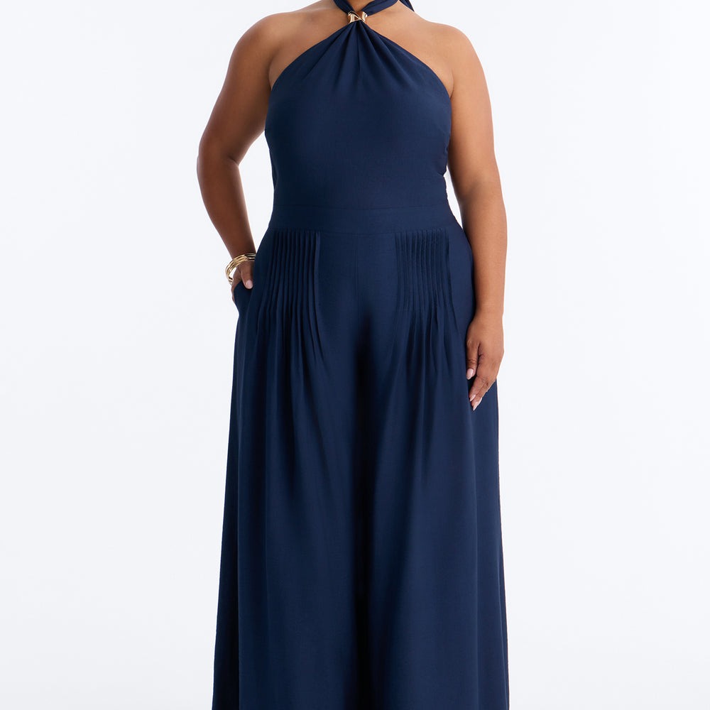 Alana Halter Pleated Wide Leg Jumpsuit