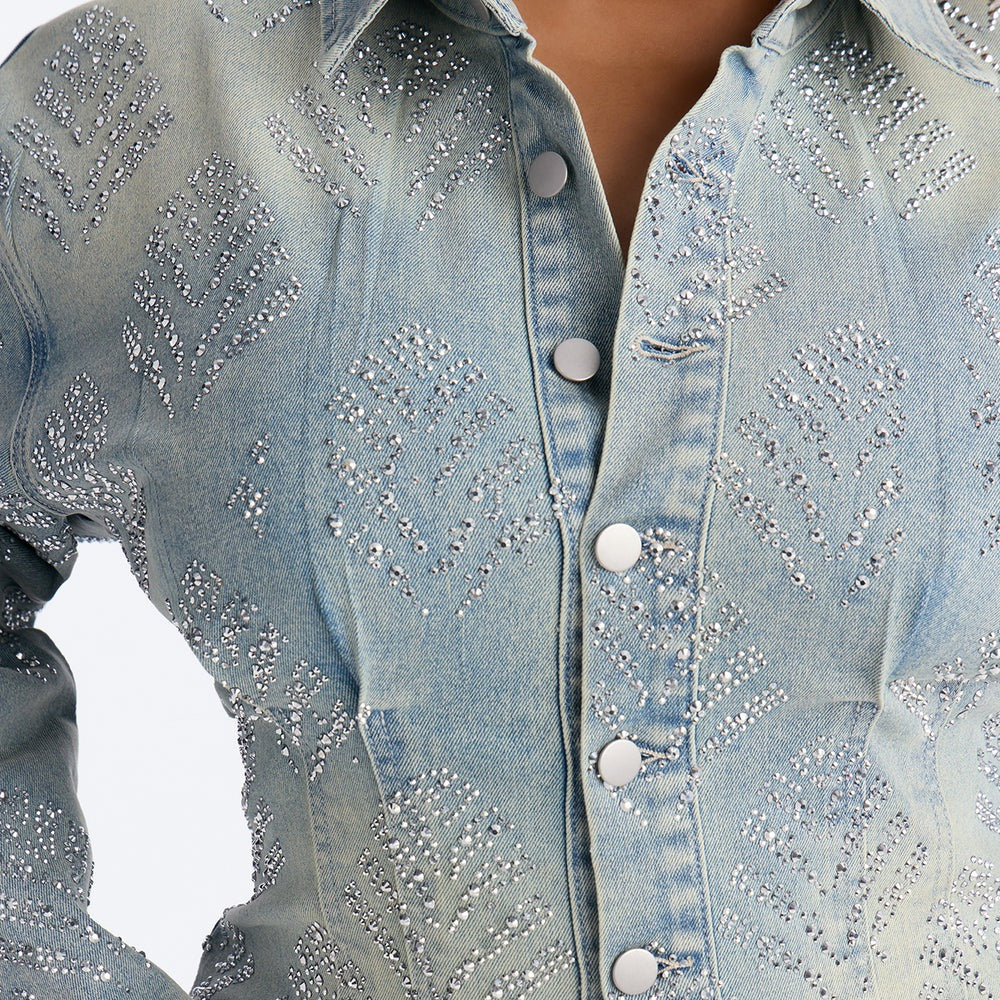 Alessandra Denim Embellished Mini Dress