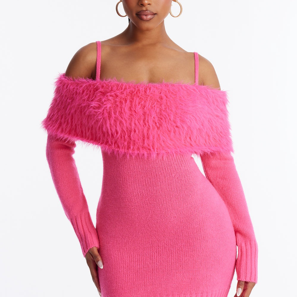 Adley Fur Trim Sweater Mini Dress