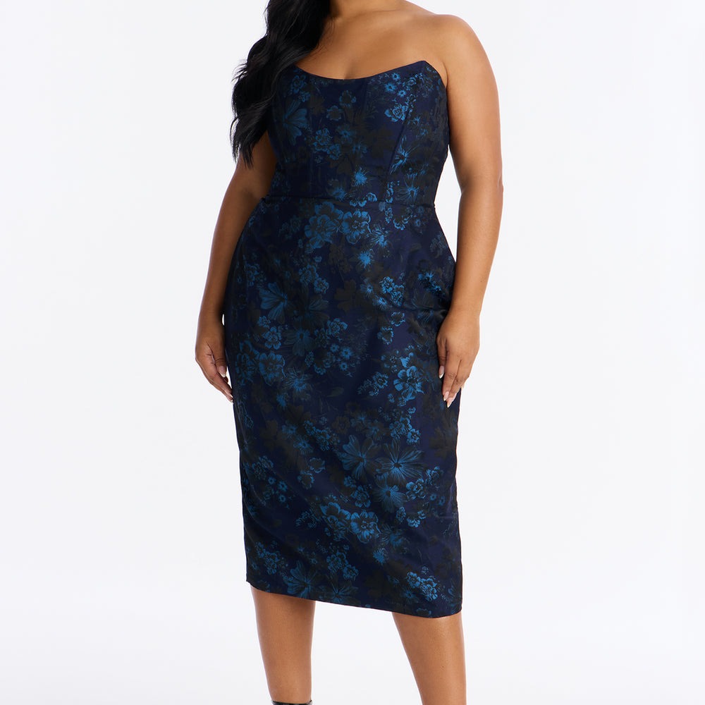 Adeline Corset Waist Jacquard Midi Dress
