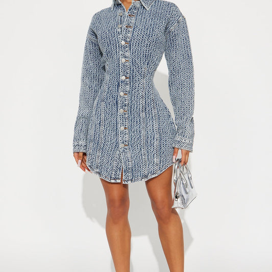 Alessandra Textured Denim Mini Dress
