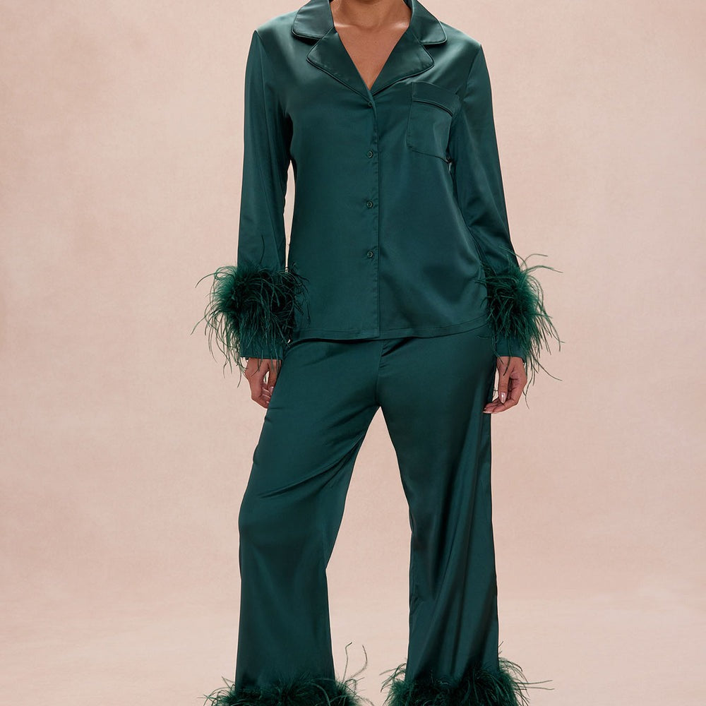 Alexandra Feathered Satin Pant Set
