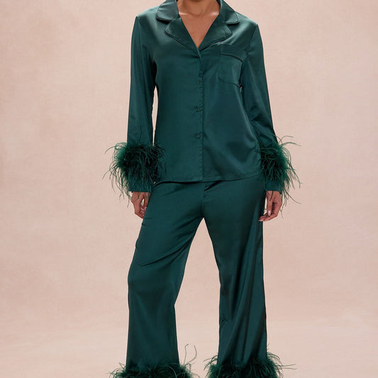 Alexandra Feathered Satin Pant Set
