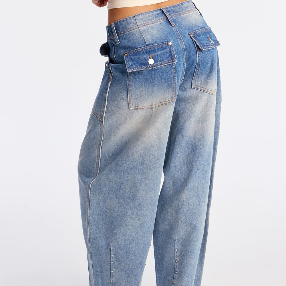 A Little Spark Studded Baggy Jeans