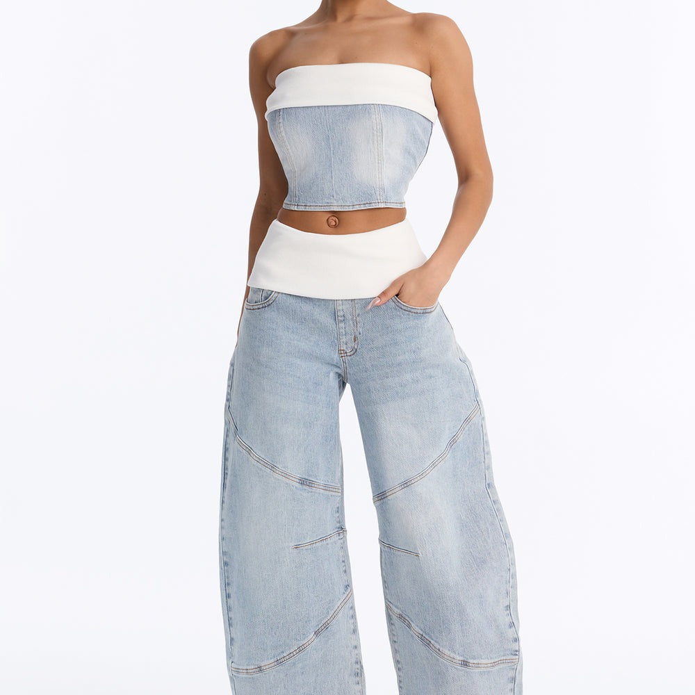 Alexa Foldover Denim Pant Set