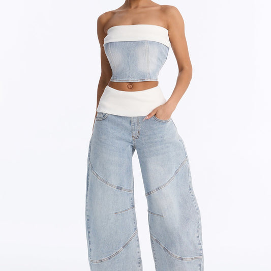 Alexa Foldover Denim Pant Set