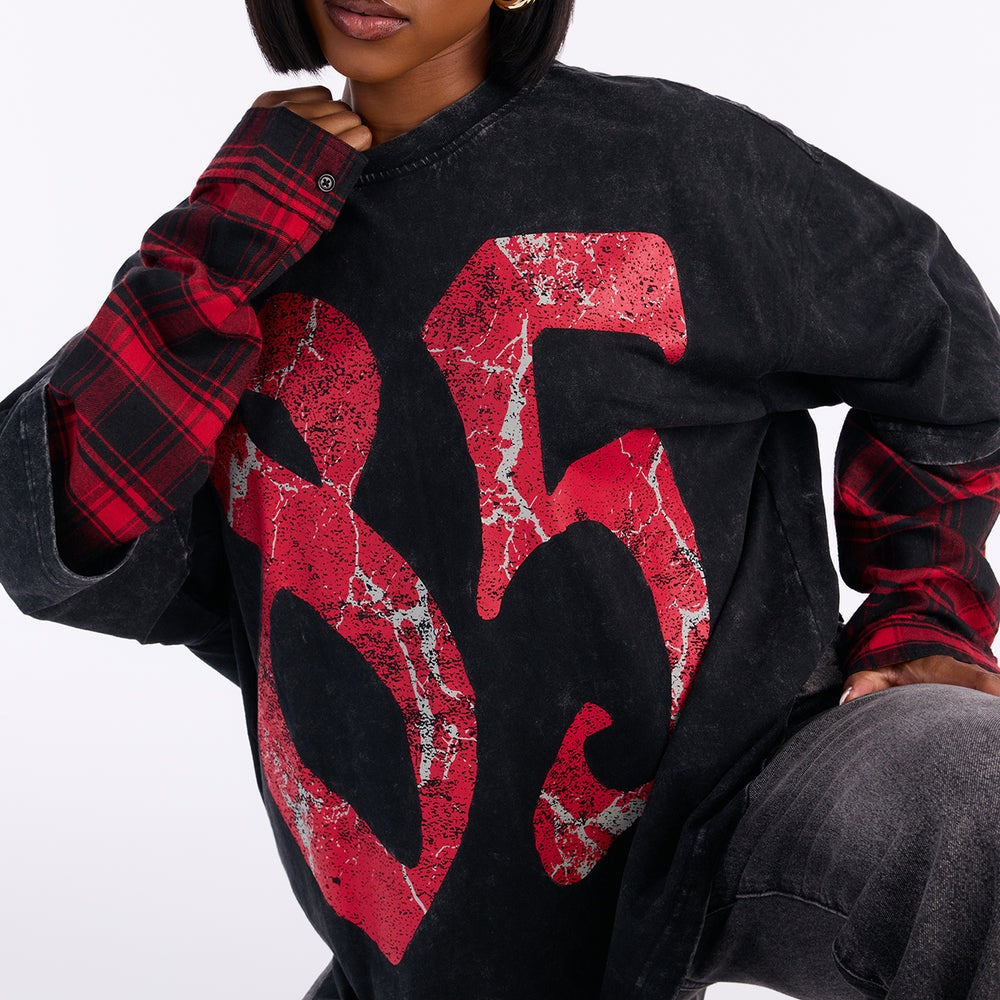 After Party 85 Plaid Crew Neck Twofer Tshirt
