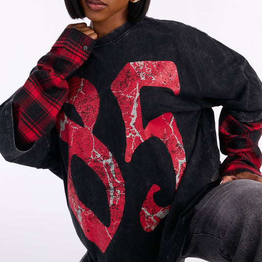 After Party 85 Plaid Crew Neck Twofer Tshirt
