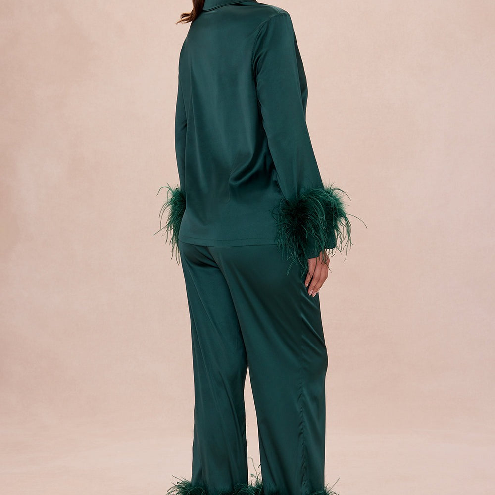 Alexandra Feathered Satin Pant Set