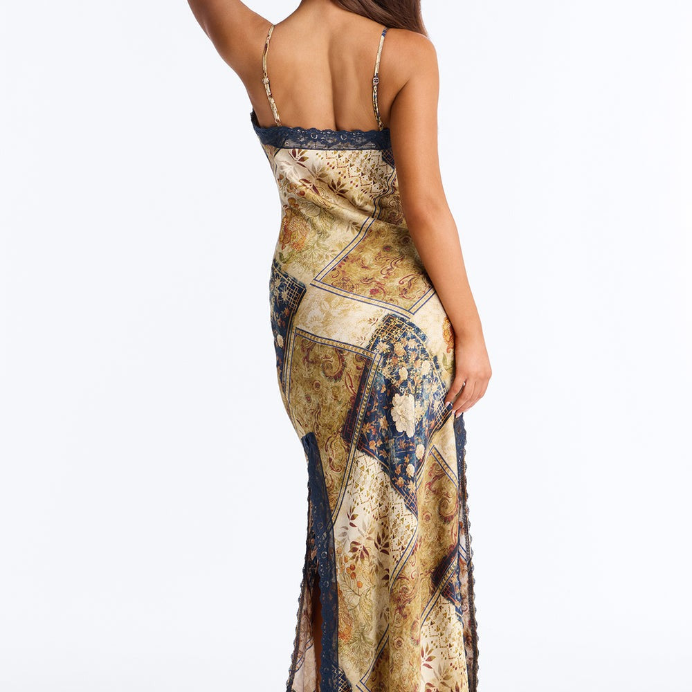 Adeline Lace Trim Satin Maxi Dress