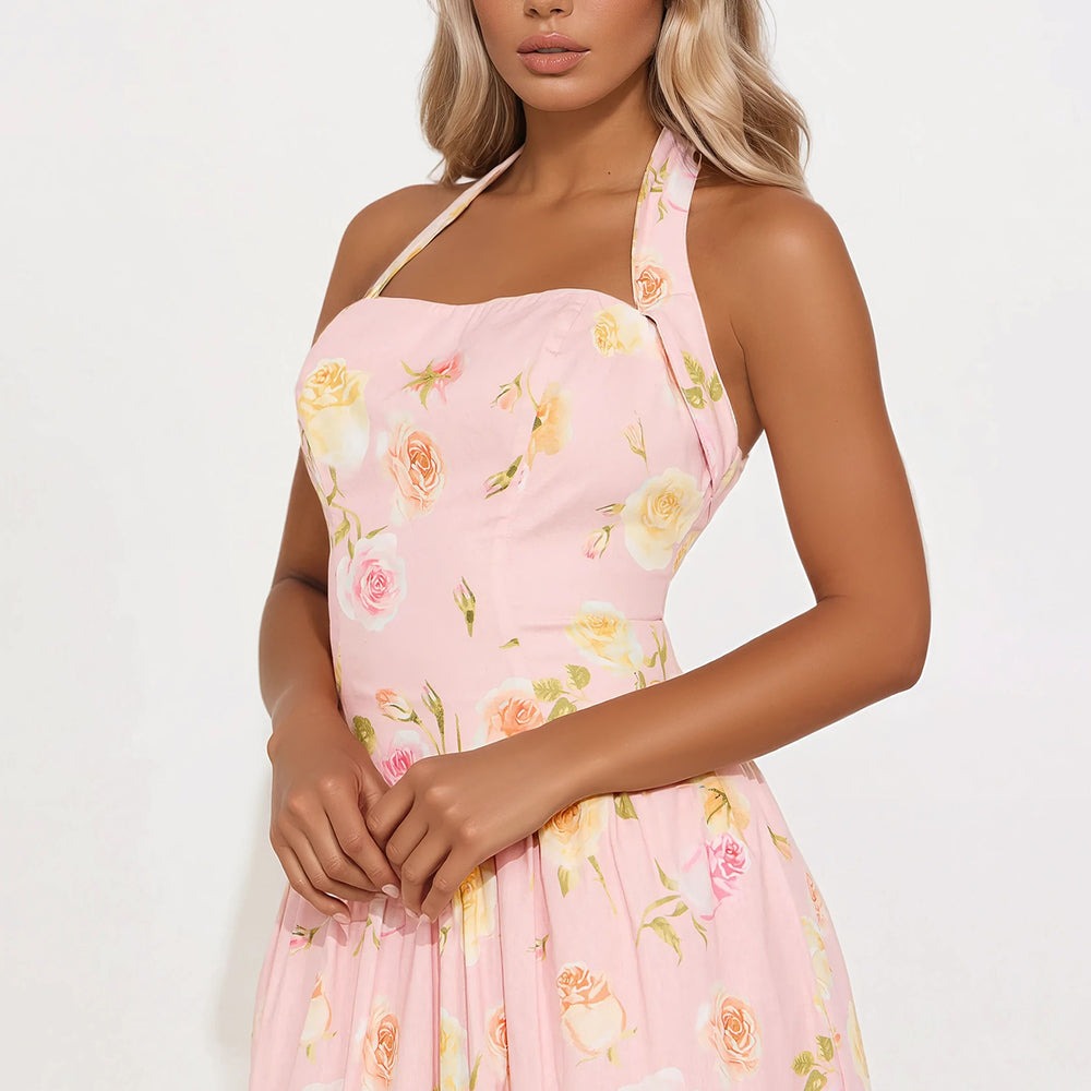 Adelia Floral Halter Midi Dress