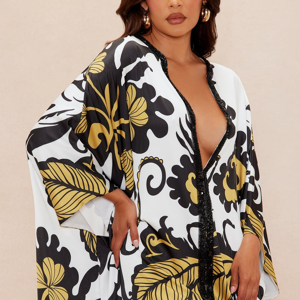 Adima Embellished Satin Kaftan