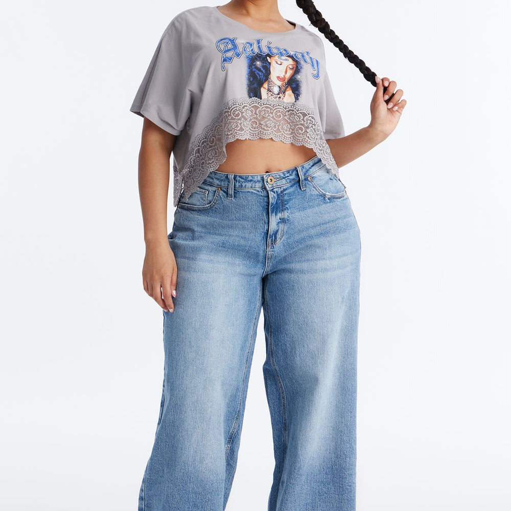Aaliyah Cropped Lace Bottom Tee