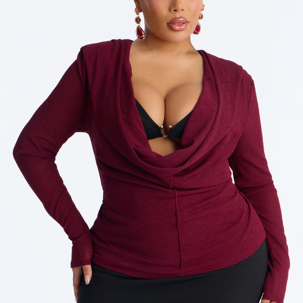 Aisha Cowl Neck Hooded Long Sleeve Top