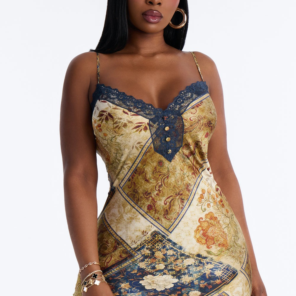 Adeline Lace Trim Satin Maxi Dress