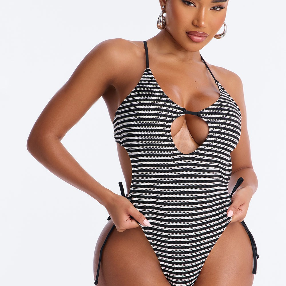Adelina Striped 1 Piece Cut Out Swimsuit
